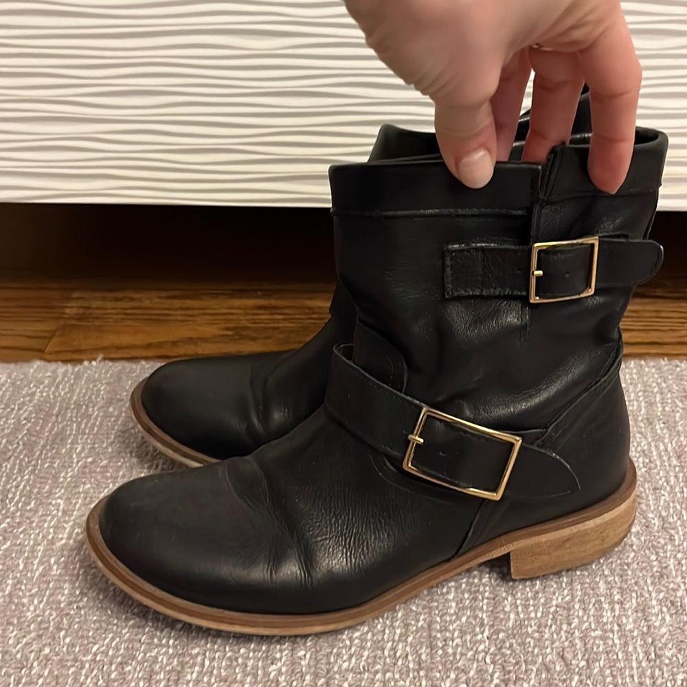 Black Italian leather flat booties